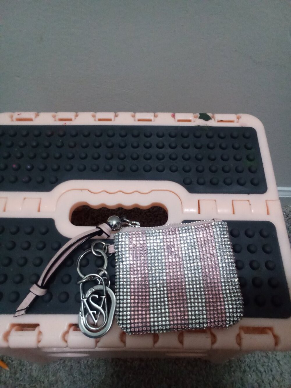 Victoria’s Secret Pink Silver Rhinestone Coin Purse Wristlet Keychain